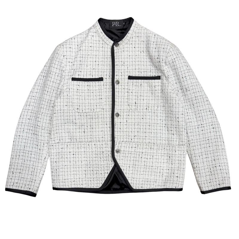 Áo khoác dạ tweed nam thiết kế cổ tàu vạt chép cá tính Menswear Jacket
