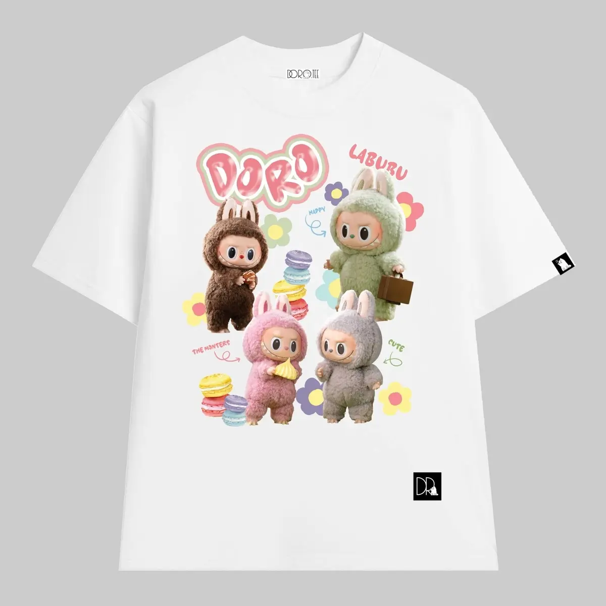 DORO - Áo thun Labubu Macaroon Form rộng tay lỡ unisex cổ tròn vải cotton 100% thiết kế độc quyền