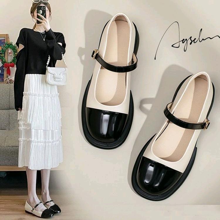 Hàng làm kỹ và đẹp Giày búp bê nữ Mary Jane lolita đế bằng mũi tròn bệt đốc Oxford mũi vuông da đẹp GB02