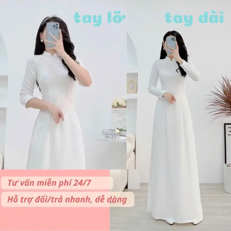 Áo dài nữa truyền thống vải lụa mỹ mềm mịn, không nhăn - Áo học sinh chụp kỷ yếu 2025, hàng sẵn 0