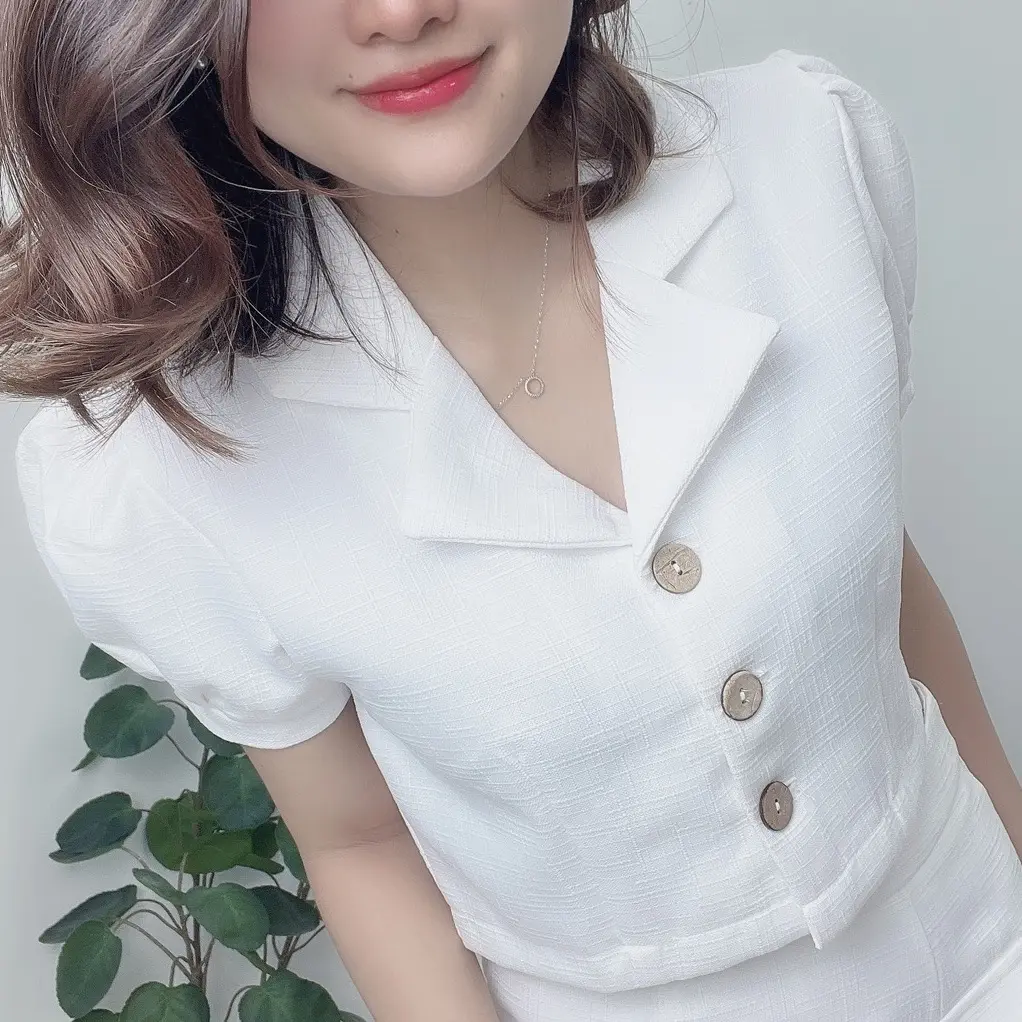 Áo Sơ Mi MAYYA Kiểu Croptop Phối Nút Chất Linen Gân Phong Cách Hàn Quốc A01 Nữ Women Sen