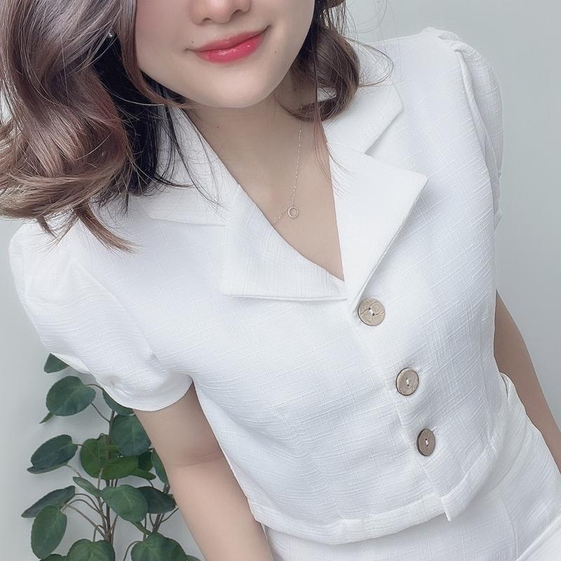  Áo Sơ Mi MAYYA Kiểu Croptop Phối Nút Chất Linen Gân Phong Cách Hàn Quốc A01 Nữ Women Sen 