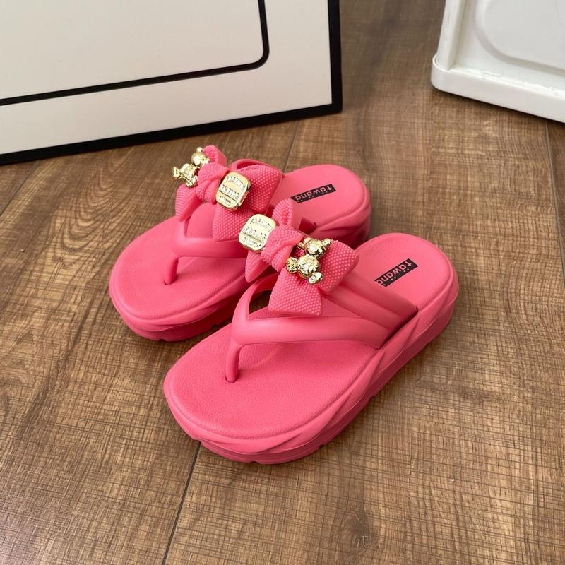 Dép kẹp đế cao siêu mềm, dép xỏ ngón cho bé gái hình nơ gấu dâu