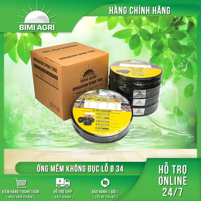Ống không đục lỗ phi 34 cuộn 100m chính hãng BIMI AGRI gắn béc 1
