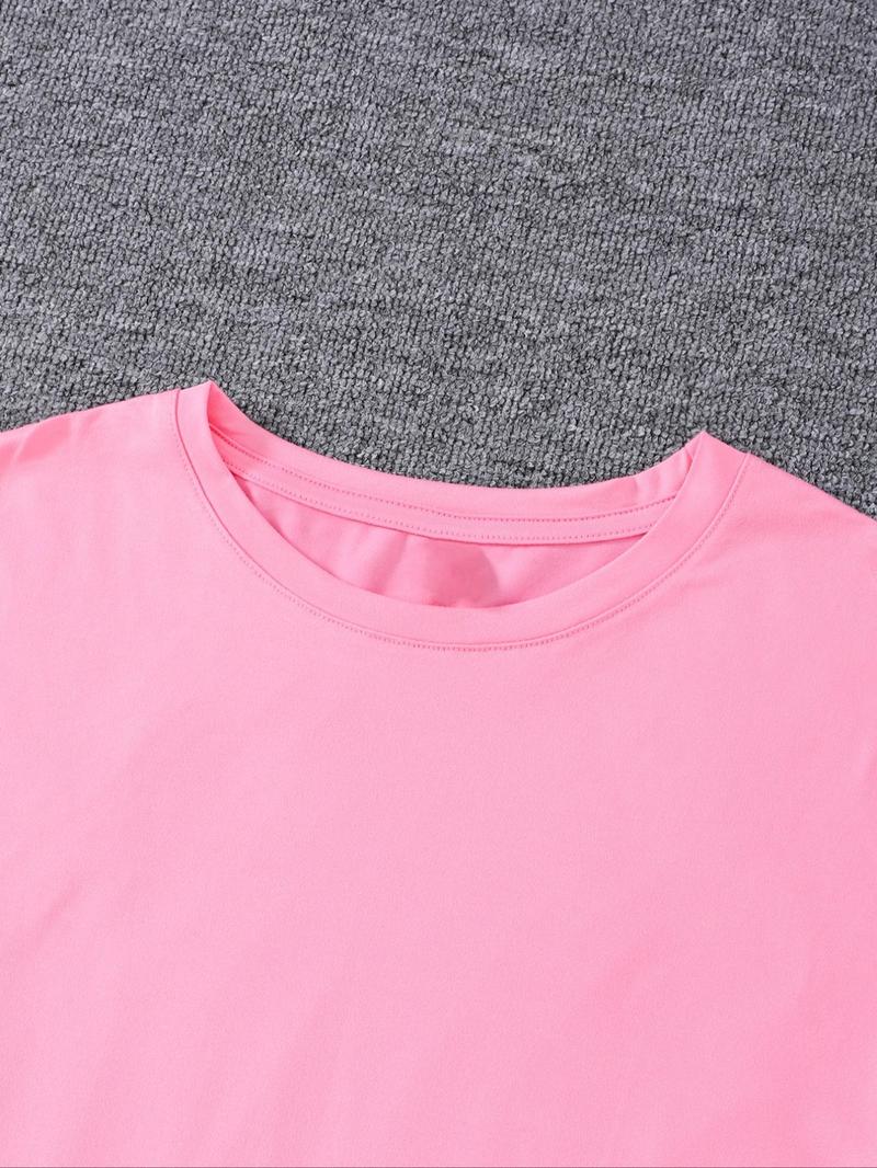 Product Introduction of Women's Heart Print Drop Shoulder Tee & Elastic Waist Pants Sportswear Two-piece Set, Sporty Fashion Cozy Round Neck Short Sleeve T-shirt & Trousers for Daily Outdoor Wear, Ladies Sports Clothing Sets for All Seasons Yoga Gym Workout 3