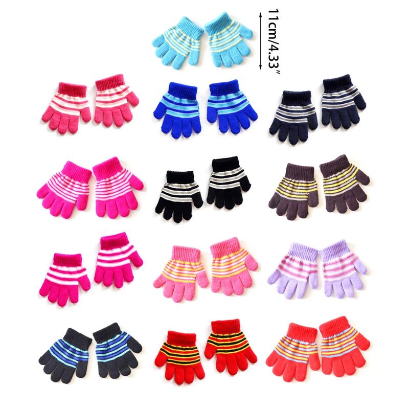 Children Full Finger Gloves Stripe Gloves Mittens Age1-5 Toddler Knitted Winter Gloves Outdoor Sport Gloves for Boy Girl 5