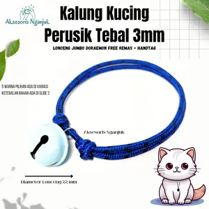 Kalung Kucing Model Perusik 3mm Tebal Dengan 1 Lonceng Jumbo Model Doraemon Warna Warni - Kalung Lucu Doraemon