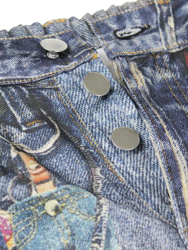Product Introduction of Women's Denim-effect Print Button Fly  Straight Leg Pants, Casual Pocket Denim-effect Print Trousers for Daily Wear, Ladies Bottoms for All Seasons 7