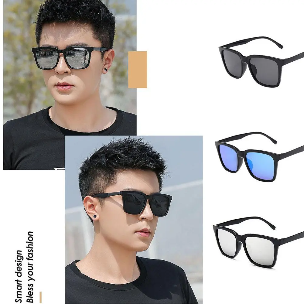 แว่นกันแดดโพลาไรซ์ทรงสี่เหลี่ยม, แฟชั่นคลาสสิก, สำหรับผู้ชาย, สไตล์วินเทจ, พลาสติกสีดำ, เฉดสีกลางแจ้งชาย, X5I9