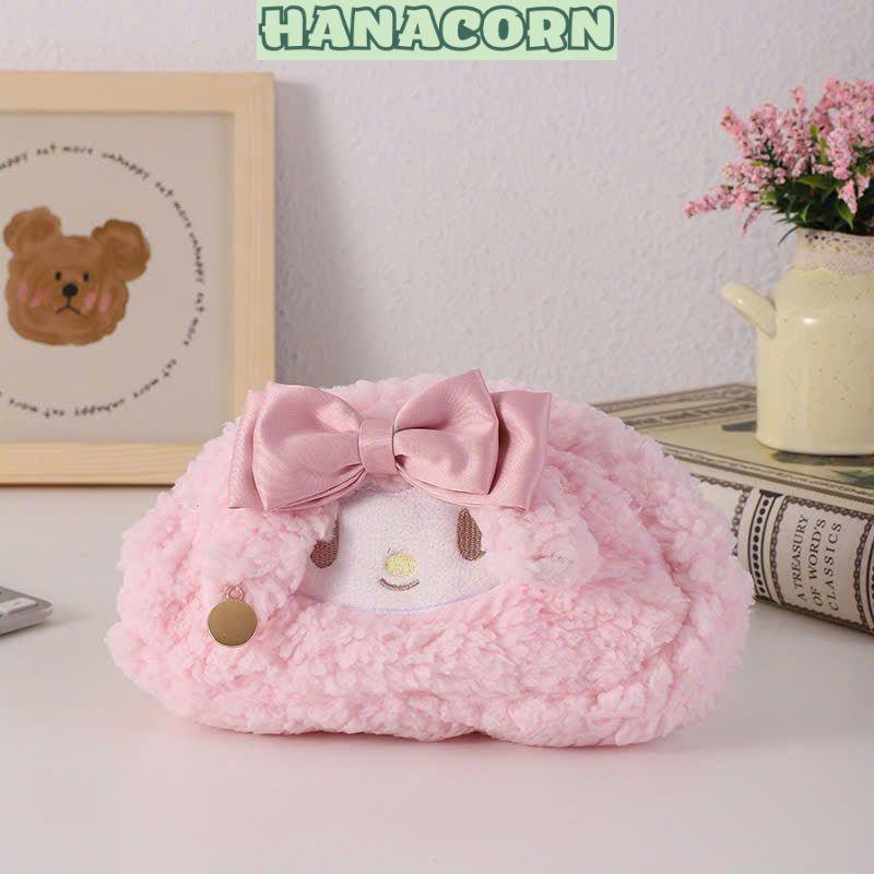 Túi bút, hộp bút vải lông xù MELODYY nơ hồng (HANACORN) - Ví bút Melody hoạt hình dễ thương, làm quà tặng