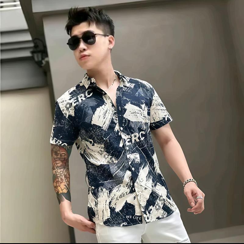 Product Introduction of Ao sơ Mi Nam Tay Ngắn hoạ tiết loang màu chất liệu lụa mango,chuẩn phom,chống nhăn và không Xù Lông Menswear 10