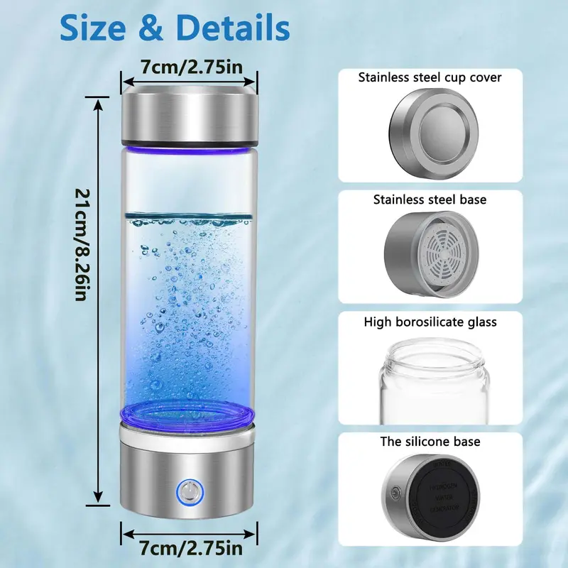 Hydrogen Water Bottle, Portable Rechargeable Hydrogen Water Bottle Generator, Hydrogen Water Machine for Home Travel Office Gym Drinkware Tumbler Cup Mug Bottled Reusable Washable 1