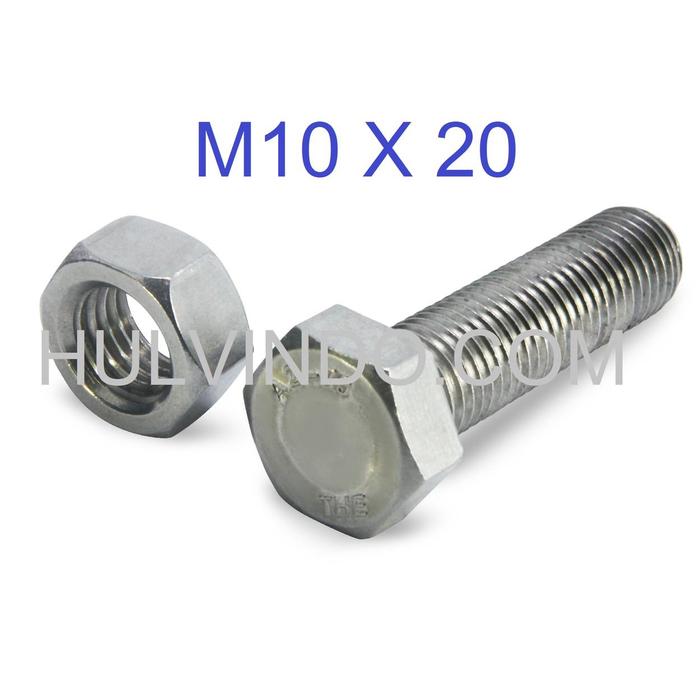 Gambar BAUT MUR HEX STAINLESS STEEL 304 M10 X 20 dari Toko Aneka Guna Tangerang Kota Tangerang Tokopedia