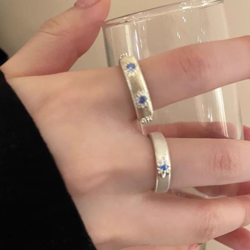 Product Introduction of Sea blue, cross, brushed, zircon, ring, female niche design, couple index finger ring ins style, simple temperament, ring, trend personality versatile 9