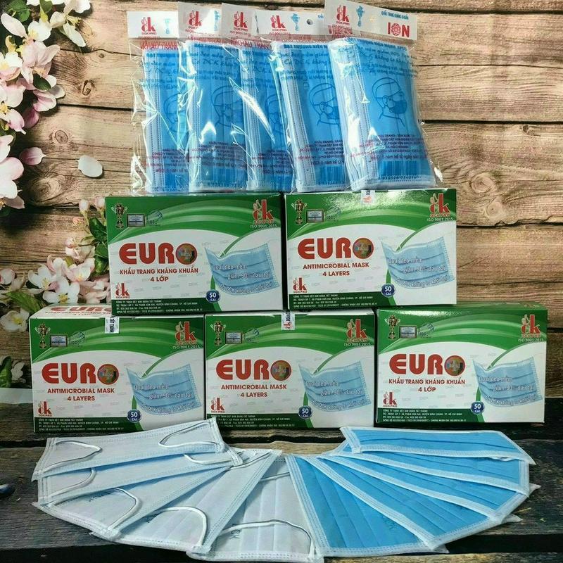 Khẩu Trang Y Tế Xanh 4 Lớp EURO Kháng Khuẩn  Tốt 1 Hộp 50 Chiếc