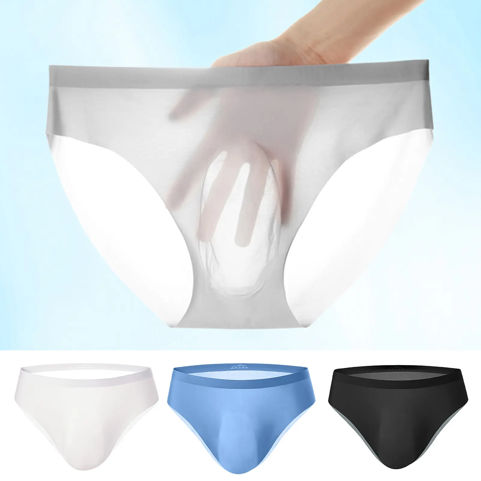 Summer Ultra-Thin Ice Silk  Men Briefs Translucent Low-rise Seamless 3D U Convex Breathable Panties