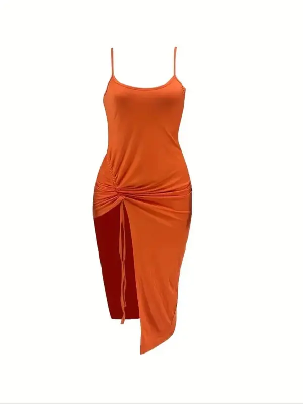Women's Solid Color  Split Backless Cami Dress, Sexy Fashion Casual   Dress for Party Club Dating Wear, Women Dress for Summer 2