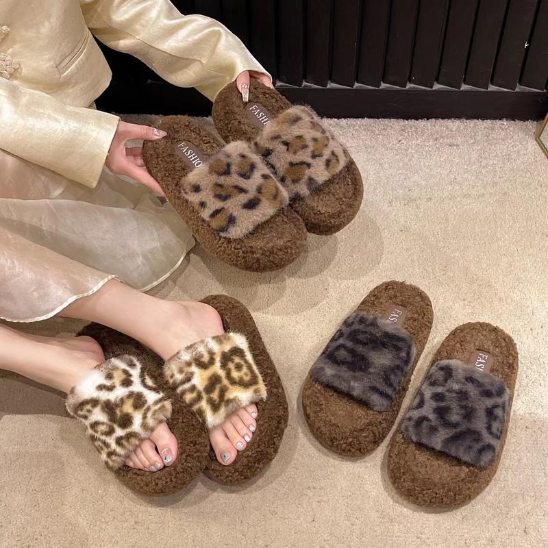  Dép Lông Đế 3cm Hoạ Tiết Lông Báo Và Báo Gắn Kitty Nữ Đi Trong Nhà Êm Chân Nhẹ Chống Trượt Đế Mềm Lông Thỏ Hàng  QCCC 