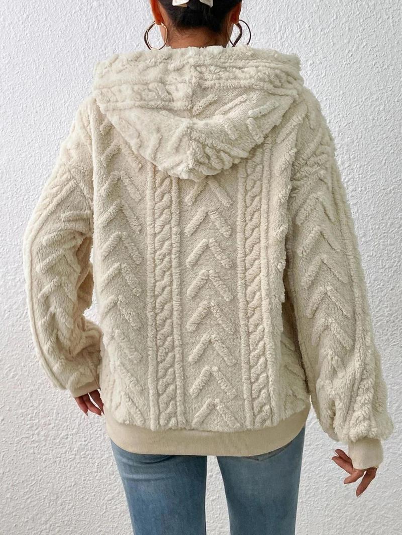 Product Introduction of Women's Plain Textured Drawstring Plush Hoodie, Fashion Casual Drop Shoulder Long Sleeve Hooded Sweatshirt for Daily Outdoor Wear, Yoga Hoodie, Women Clothing for Fall & Winter 4