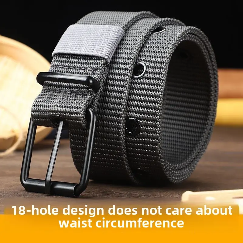 Men's Sail Cloth Belt Belt Pin Buckle Lengthened Multi-Eye Thickened Cloth Belt Denim Youth Belt Student Belt