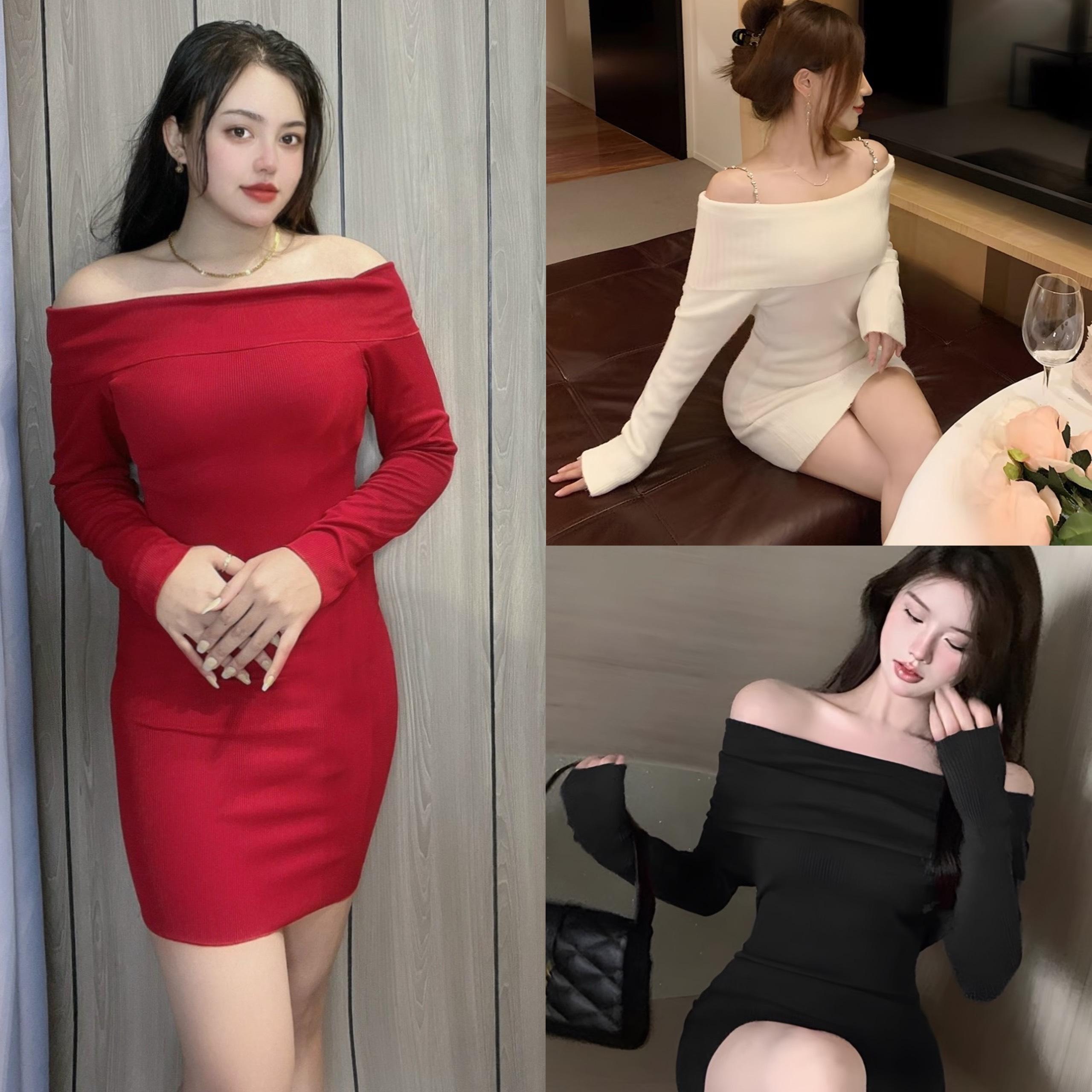 Thời Trang Bigsize Váy Dự Tiệc Vải Thun Nỉ   Tăm 50 - 100Kg Dễ Thương Top Nữ Dress Đen Women Nhung - A.1247