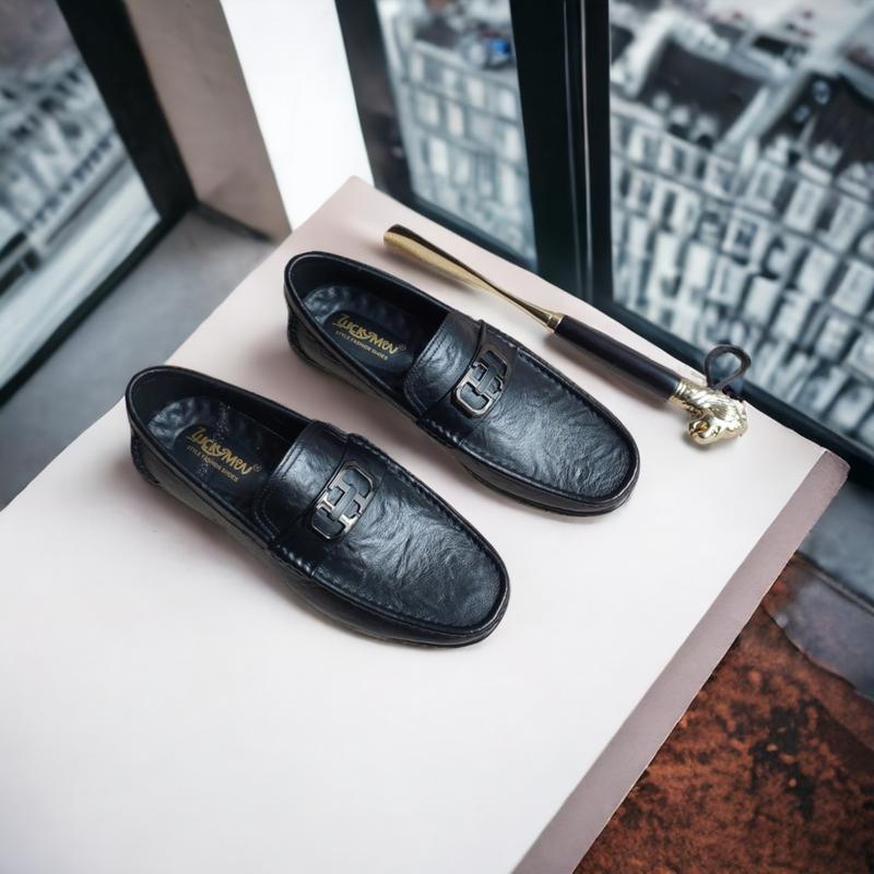 Giày Lười Da Bò Nam-Giày Mọi Nam Mũi tròn đế cao su đúc Shoes Đế Bằng giay dabo 5