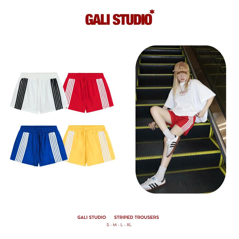 [ 1 MÀU ]Quần đùi nam nữ  5 sọc ĐỎ Gali Stu, quần short gió có lót lưới, dây rút dài