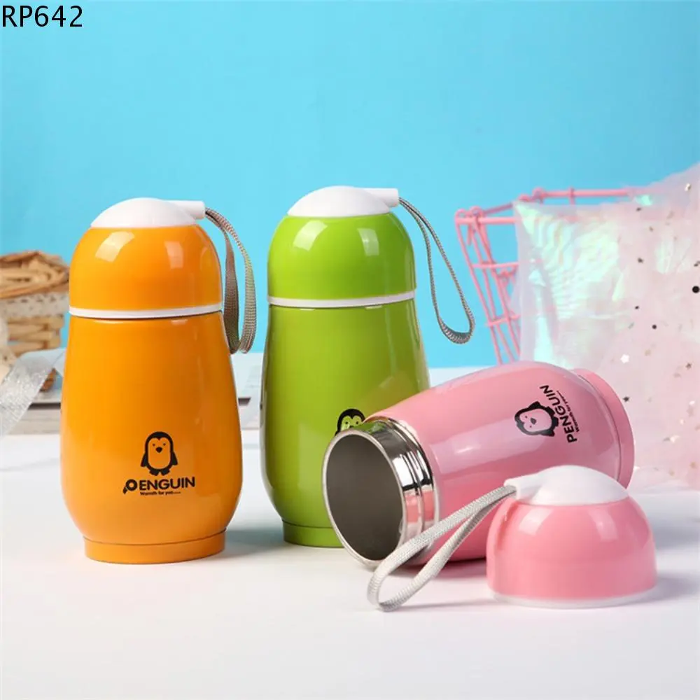 Cốc Giữ Nhiệt, Thép Không Gỉ, Cỡ Nhỏ Thiết Kế Hình Chim Cánh Cụt, Cách Nhiệt, Cầm Tay, Chai Nước, Dung Tích 300ml, Thích Hợp Làm Quà Tặng, Có Túi, Bình Giữ Nhiệt