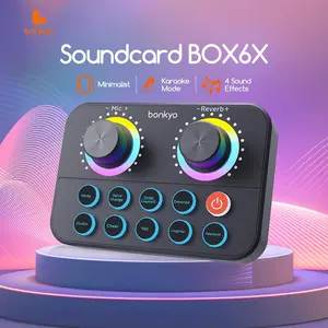 Bonkyo Soundcard BOX6X Mixer External Serbaguna untuk Live Streaming Nyanyi Karaoke dengan Efek Suara Profesional Baterai Lithium 3.7V/500mAh Internal - Merah - Alat Audio Multifungsi Portabel