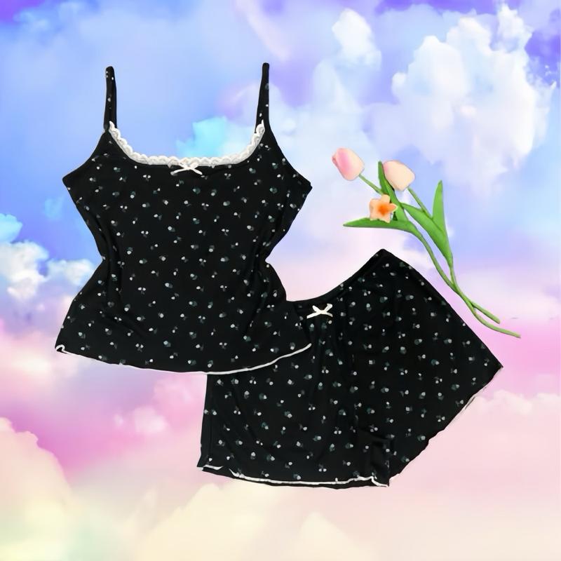 Set bộ ngủ Hoa nhí nữ áo 2 dây phối ren, nơ và quần bèo [XmFamily] chất thun tăm mịn mát, đồ bộ ngủ 2 dây trendy đồ  bộ setdongu  cute