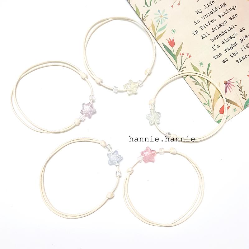 (Ngôi sao/Trái tim) Vòng tay dây sáp đen kem 1mm khóa trượt đeo tay nam nữ (Trắng/Vàng/Cam/Hồng/Xanh lá/Xanh biển/Tím)