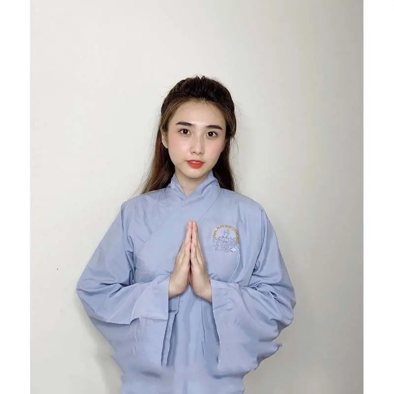 Đồ Lam đi chùa, Áo Tràng Phật Tử Đi Chùa, Áo Đi Lễ Trang Nghiêm Tay Dài Kín Đáo Vải Silk N.A STORE - Áo Tràng Nữ Top Khuy Nâu Women 4