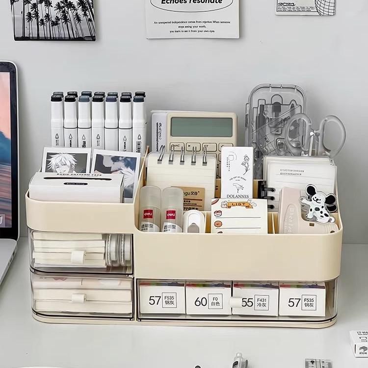 Kệ đựng bút để bàn 3 tầng hộp đựng đồ trang điểm mỹ phẩm có ngăn kéo đa năng decor bàn làm việc
