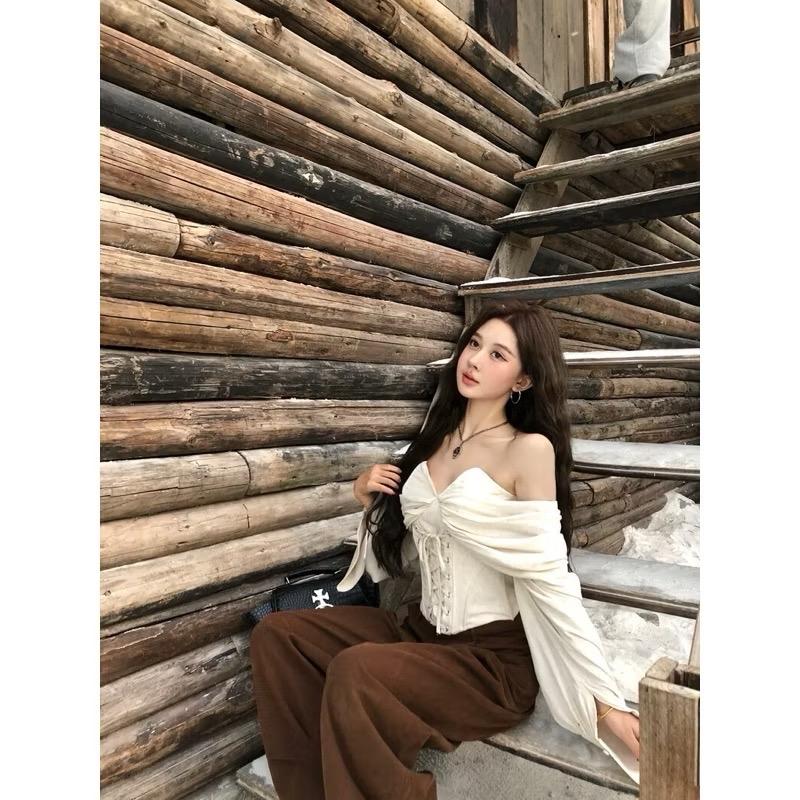 Product Introduction of Set áo corset trễ vai phối quần nâu 8