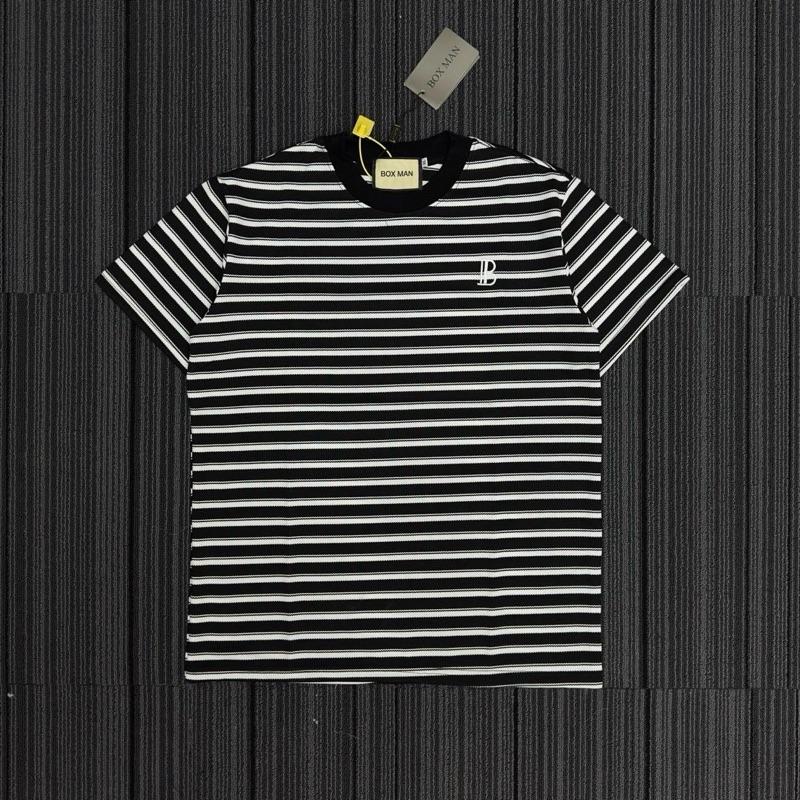 Áo thun nam sọc ngang trắng đen mã 022 Top Menswear Top Menswear Cotton Polo Có Cổ Ngắn Tay Tre Cộc Tay Tay Ngắn