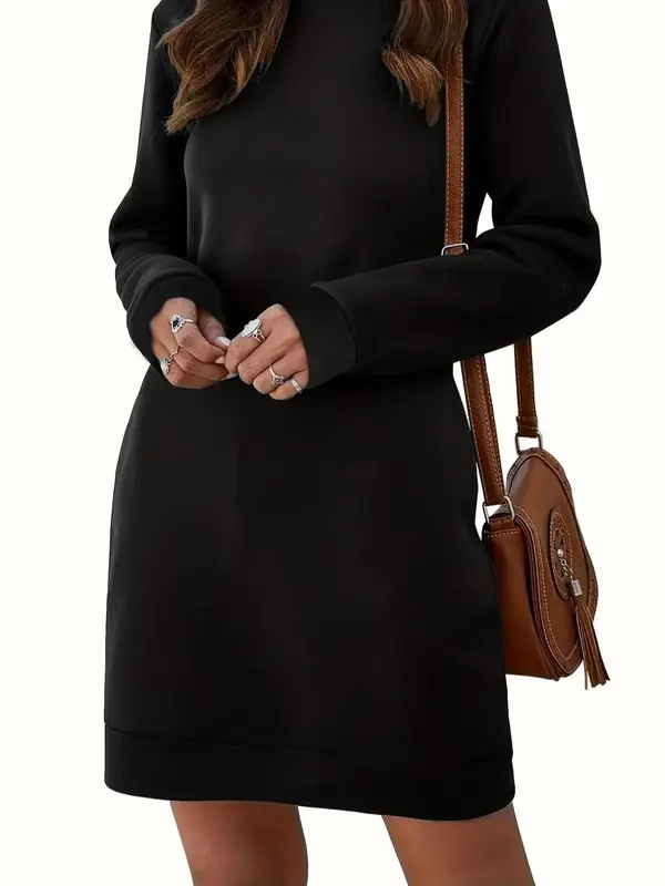 Women's Plain Pocket V Neck Dress, Casual Drop Shoulder Long Sleeve Dress, Women's Spring & Fall Clothing for Daily Wear 2