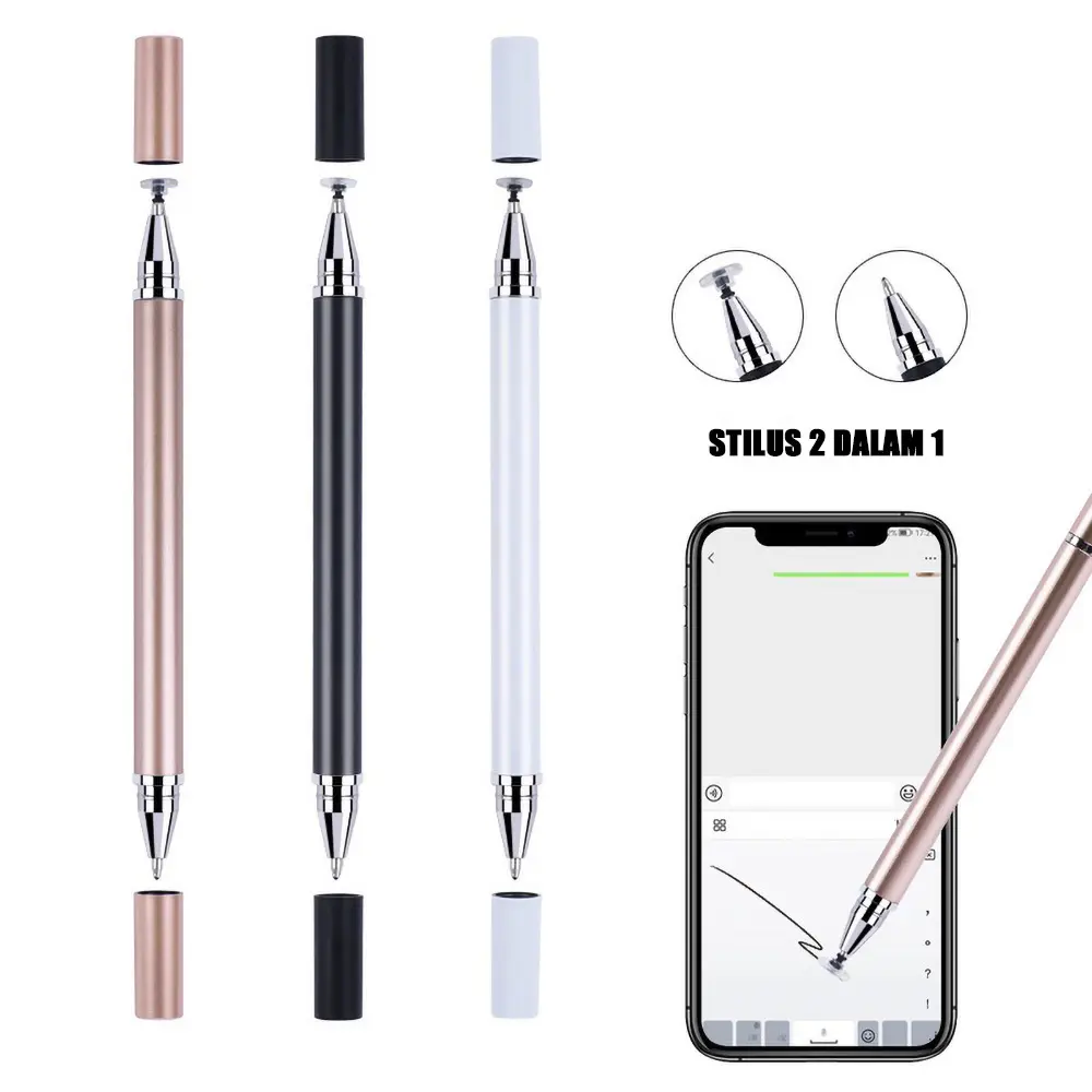 2 in 1 Stylus Pen Tablet Mobile Phone Pen Untuk IPhone IPad Android Tablets Drawing Capacitive Stylus Screen Touch Pens Èr Hé Yī Diànróng Bǐ 6 / 5,000 2 in 1 Capacitive Stylus Pen