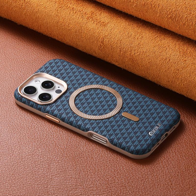  Ốp lưng điện thoại sang trọng bằng da vân sợi carbon cho iPhone 13 14 15 16 Pro Max với tính năng sạc không dây Magsafe chống sốc vỏ cứng màu nâu đậm phụ kiện 