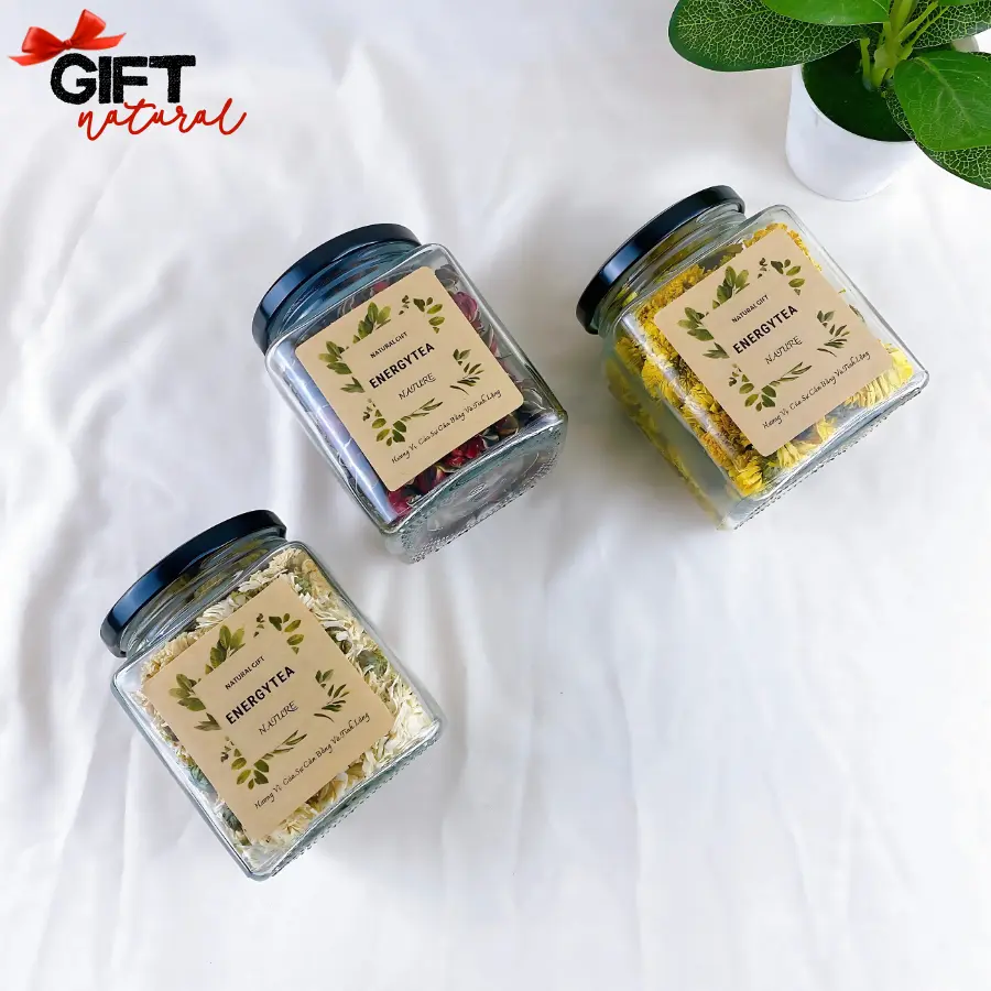Trà Hoa Thảo Mộc NATURAL GIFT Hủ Thủy Tinh Tiện Lợi - Hoa Hồng , Hoa Cúc, Hoa Lài - Đẹp Da, Ngủ Ngon