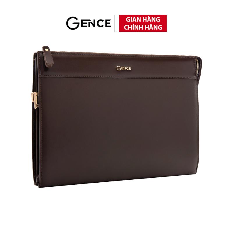 Ví Da Cầm Tay Nam Clutch Đựng Tài Liệu GENCE CL05 Da Bò Cao Cấp Màu Nâu Đỏ 