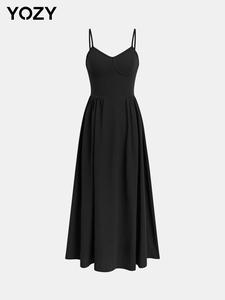 YOZY Women's Plain Cami Dress, Casual Sleeveless Spaghetti Strap A Line Dress, Ladies Clothes for All Seasons