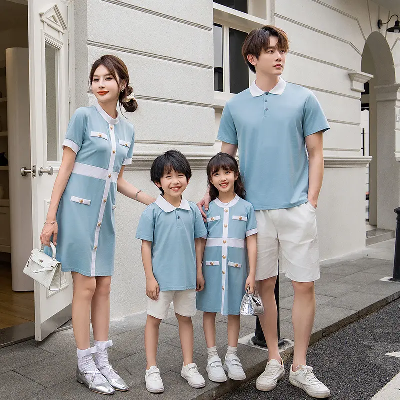 Summer a family of three sets, mother and daughter dresses, mother and son matching clothing, a family of four short-sleeved T-shirts, travel family outdoor clothing, couple clothing, family photo clothing