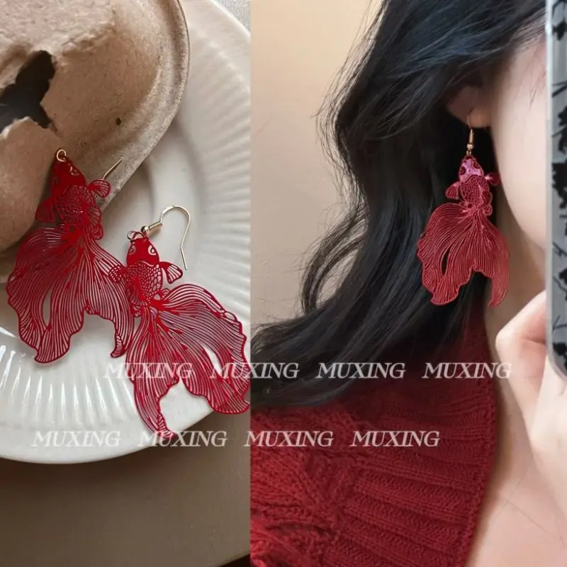 Koi New Chinese Ethnic Style Retro Festive Good Luck Ear Hook Exaggerated Design Niche Personality Ear Clip