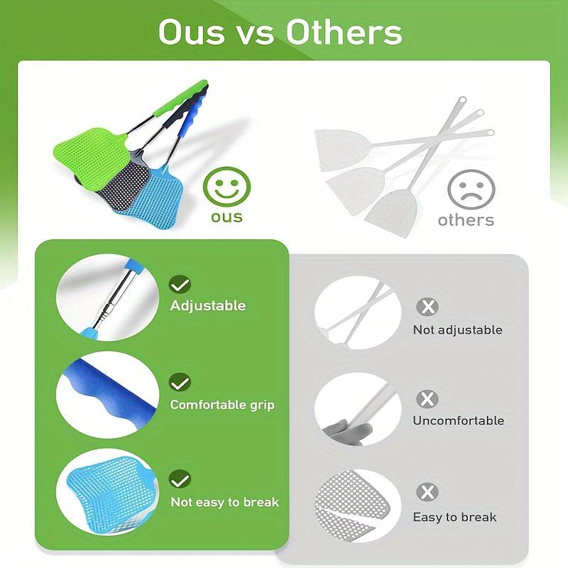 Product Introduction of Telescopic Fly Swatter Set, 1/2 Counts Durable Plastic Fly Swatter with Stainless Steel Handle, Fly Swatter for Indoor & Outdoor Use 4