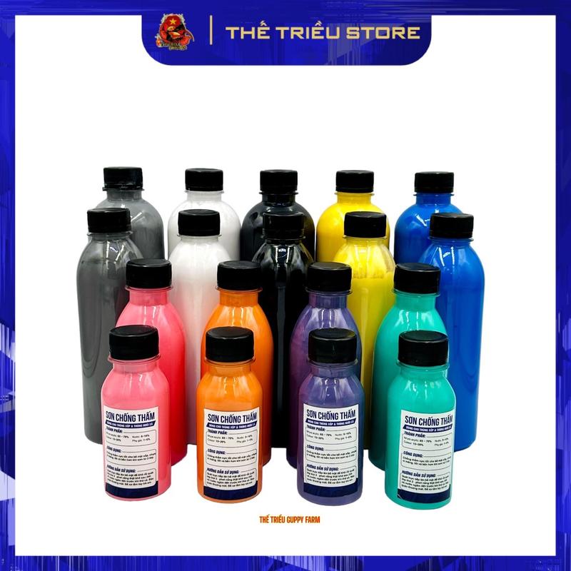 Sơn chống thấm thùng xốp - hồ nuôi cá ( MÀU Vàng, Xanh dương, Đen, Hồng, Trắng, Xám, Xanh Ngọc, Tím, Cam - SIZE 110ml, 220ml, 500ml, 1000ml  )