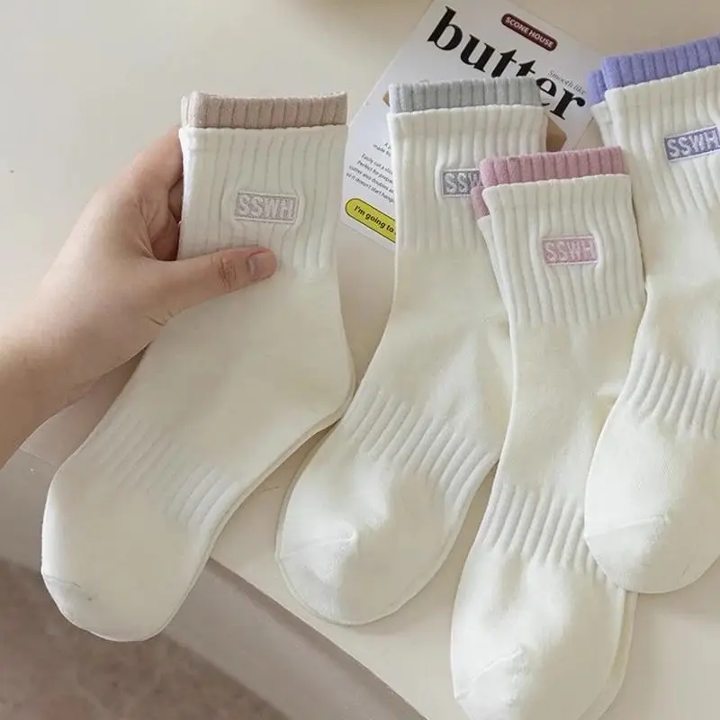 Set 5-10 Đôi Tất Cotton Phối Viền Phong Cách Năng Động Cá Tính Dành Cho Nữ Women Thun