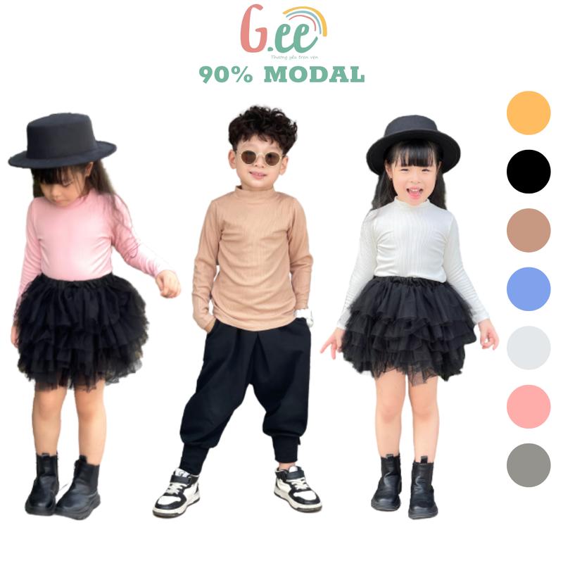 Áo Giữ Nhiệt Cho Bé Trai Bé Gái Gee, Áo Ấm Thu Đông Trẻ Em Người Lớn Vải Sồi Len Tăm Cổ Lọ Lót Lông Mềm Mịn, Thấm Hút