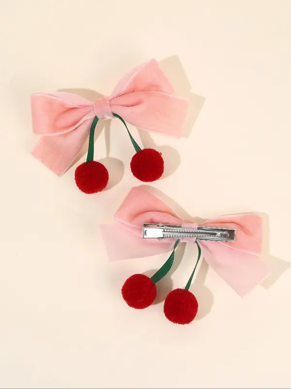Cute Cherry Decor Hair Bows, Velvet Bowknot Hair Clips, Fashionable Hair Accessories for Girls, Minimalist Headwear Suitable for Thick Hair 4