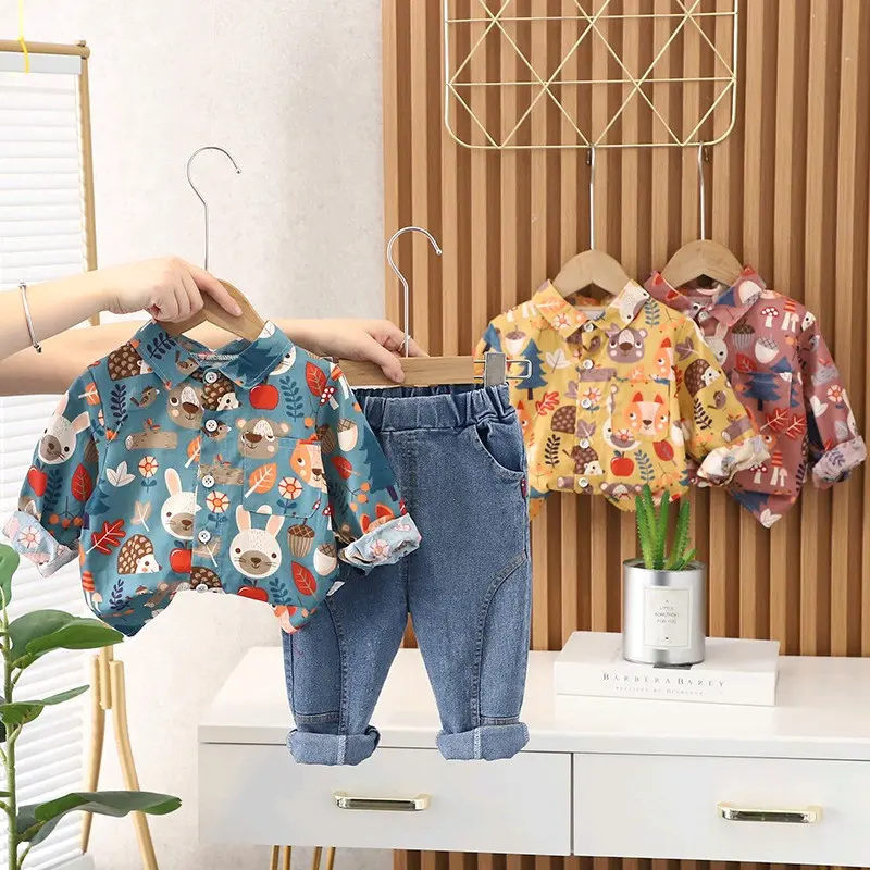 Setelan Kemeja dan Celana Jeans Anak Laki-laki 1-5 tahun Katun