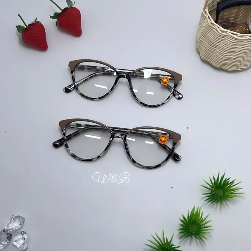 (Beli 1 kacamata non normal Gratis 1 cateye Random) Frem Kacamata Photocromik Free Bok Dan Lap Kode RA608 Leopartpink Lensa Frame Eyewear 2